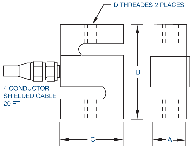 RAS1 dimensional diagram showing A, B, C, D dimensions